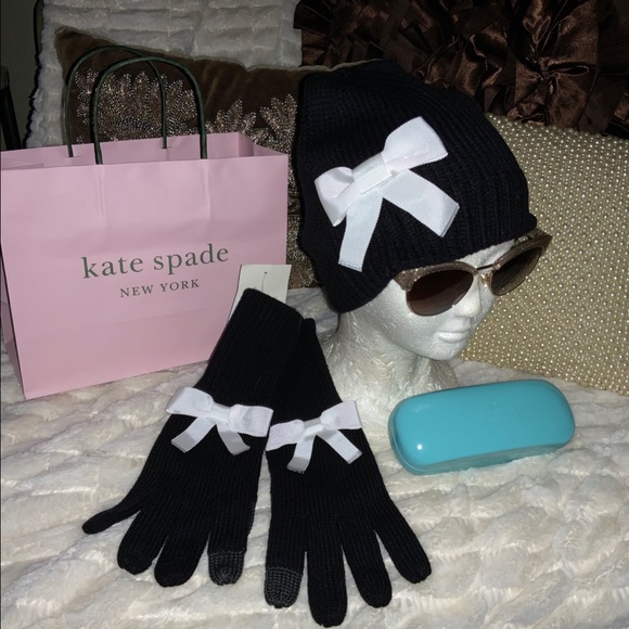 Kate Spade Black/white BOW tech friendly Gloves - Picture 2 of 11